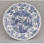 A kraak Plate,Wanli (1573-1620), painted in underglaze blue with two deer under a pine, the barbed