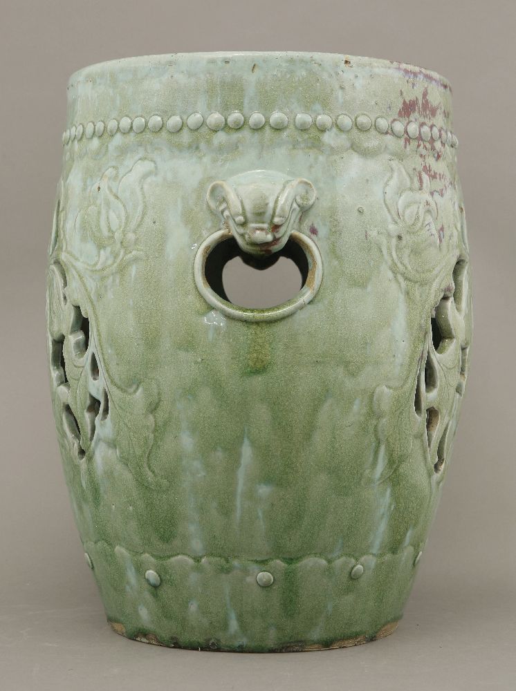 A stoneware Barrel Garden Seat,Guangxu (1875-1908), late 19th century, pierced with lotus and with - Image 4 of 6