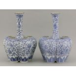 A pair of blue and white quintal Vases,second half of the 19th century, each lobe painted with