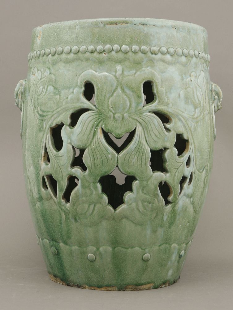 A stoneware Barrel Garden Seat,Guangxu (1875-1908), late 19th century, pierced with lotus and with - Image 3 of 6