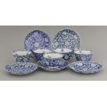 A set of five blue and white Tea Bowls and Saucers,Kangxi, early 18th century, some married, each