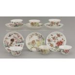 Six famille rose Tea Bowls and Saucers,Yongzheng (1723-1735), of almost eggshell quality, brightly