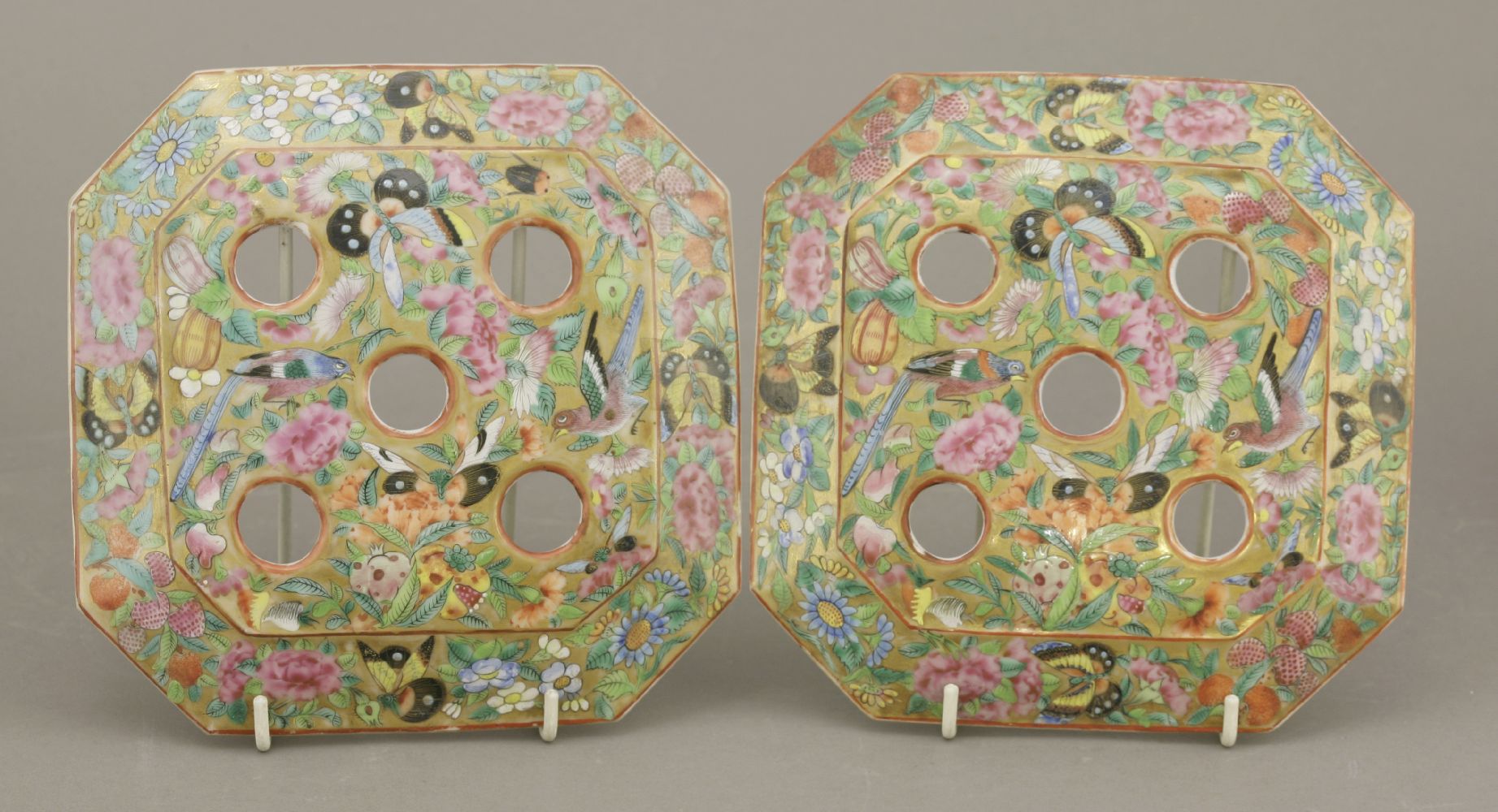 A pair of Canton enamel Bough Pots and Covers,c.1860, the panels of figures in interiors and in a - Image 5 of 6