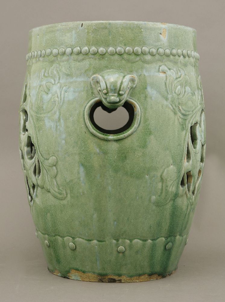 A stoneware Barrel Garden Seat,Guangxu (1875-1908), late 19th century, pierced with lotus and with - Image 2 of 6