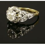 An Edwardian single stone diamond ring,with a cushion cut diamond, estimated as approximately 0.