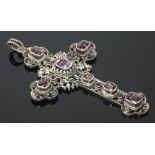 An Austro-Hungarian amethyst and paste set pectoral cross,with trefoil ends and beaded jump ring.