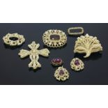 A collection of late Georgian seed pearl brooches and earring pendants,a spray brooch composed of