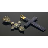 A French silver gilt heart and cross pendant,with a hollow heart slide, decorated with applied