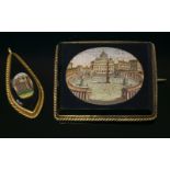 A Victorian micromosaic gold brooch,depicting St. Peter's Square, The Vatican, the oval