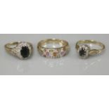 A 9ct gold sapphire and diamond oval cluster ring, a 9ct gold sapphire and diamond oval cluster ring