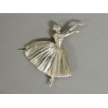 A silver ballerina brooch, designed by Frederick Massingham for D H Phillips, marks worn, 7cm high