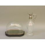 A Victorian glass dome, 20cm, and a silver mounted vinaigrette bottle