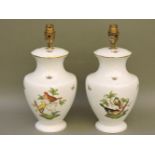 A pair of Herend porcelain table lamps, in the Rothschild pattern