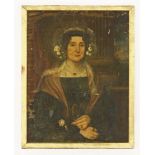 English School, c.1840PORTRAIT OF A LADY WITH FLOWERS IN HER HAIROil on canvas, laid on board92 x