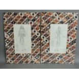 Two pencil fashion drawings, circa 1930s, in silk mounts, signed A Pos ...