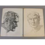 Two 19th century studies of male busts, one charcoal the other wash,38 x 28cm and 38 x 27cm, Francis