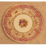 A fine mid 20th Century Royal Worcester Cabinet Plate, the central floral spray hand decorated in