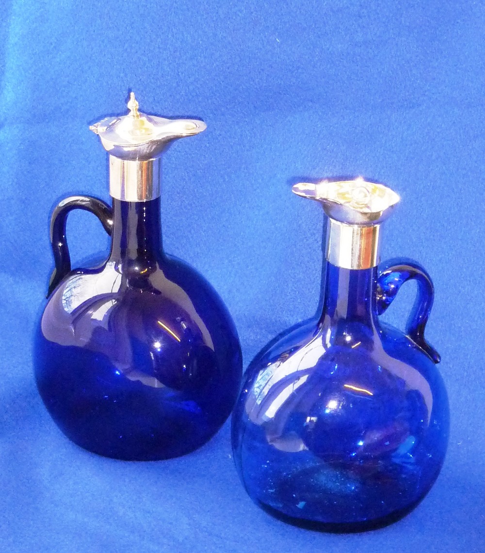 A pair of Bristol blue style glass and s