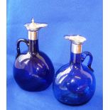 A pair of Bristol blue style glass and s