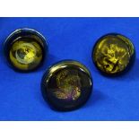 Three Okra glass Paperweights by Richard Golding, "Fingals Cave", "Waiting" and "Galaxy" (3)