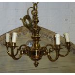 A heavy five light brass Chandelier, lob