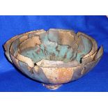 An unusual turquoise and beige glazed Studio Pottery Bowl, the delicate upper section having a '