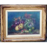 A 19th Century framed and glazed Oil on Canvas still life, a birds nest with three speckled blue