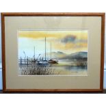 Brian Peskett,(British, 20th Century), a framed and glazed Watercolour, "Sunset Gold Derwent