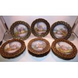 A fine Suite of thirteen (12 Plates and 1 Comport on circular foot) Sevres fine porcelain Dessert