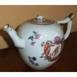 An 18th Century style bullet shaped Tea Pot and Cover, two cartouches with gilded monograms,