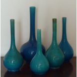 Five late 19th/early 20th Century turquoise glazed Chinese Bottle Vases (damage), the largest 29.