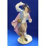 A 19th Century Meissen porcelain Figure of a young gentleman with flowing red/pink cloak and large