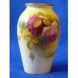 A Royal Worcester porcelain Vase hand painted with roses and signed by the Artist Millie Hunt who