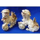 Two late 19th/early 20th Century ceramic models of open mouthed Chinese Karashishi,