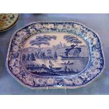 A mid 19th Century octagonal blue and white transfer decorated Platter,