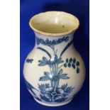 A small 18th Century Dutch Delftware baluster shaped Vase hand decorated with flying insects and a