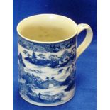 A late 18th Century Chinese Exportware blue and white porcelain Tankard decorated with two figures