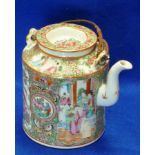 A late 19th Century Canton enamel decorated Chinese porcelain Tea Pot with circular lid decorated