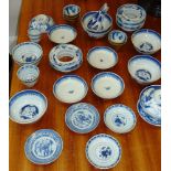 A selection of Chinese blue and white Ceramics including Tea Bowls, Stands, larger footed Bowls,