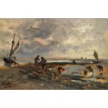 Jules Hereau (1839-1879) La pêche aux coques Huile sur panneau Monogrammée en bas à gauche Oil on