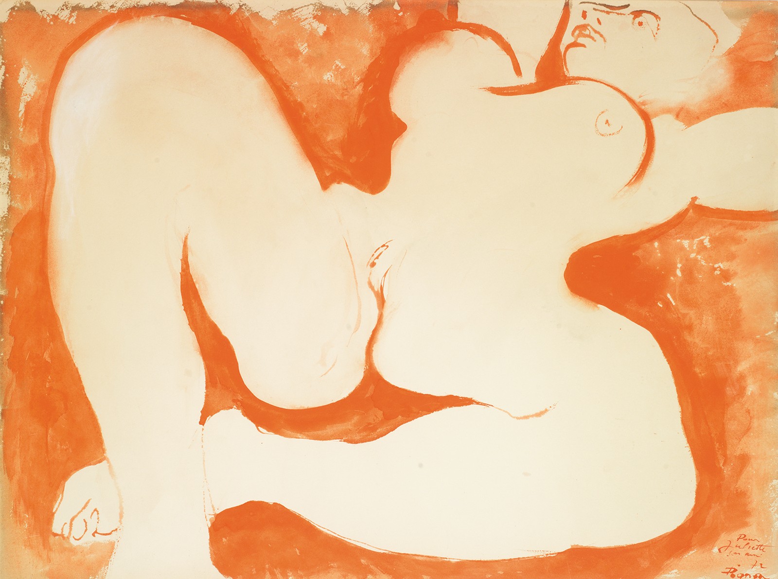 Édouard Pignon (1905-1993) Nu allongé, 1972 Aquarelle sur papier Signée, dédicacée "Pour Juliette,