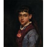 Marcel Desboutin (1823-1902) Jeune fille au ruban rouge Huile sur toile Signée en bas à gauche Oil