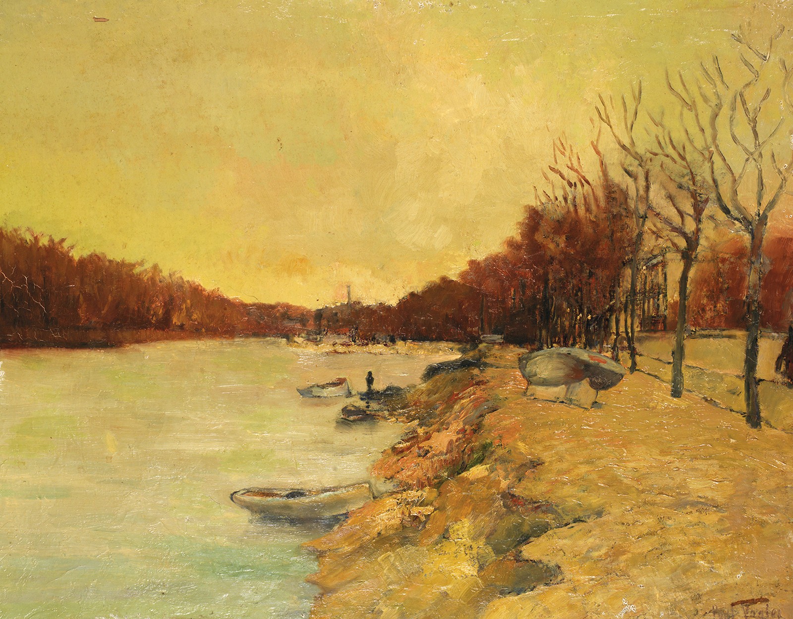 Paul Vogler (1852-1904) Bord de rivière Huile sur toile Signée en bas à droite Oil on canvas