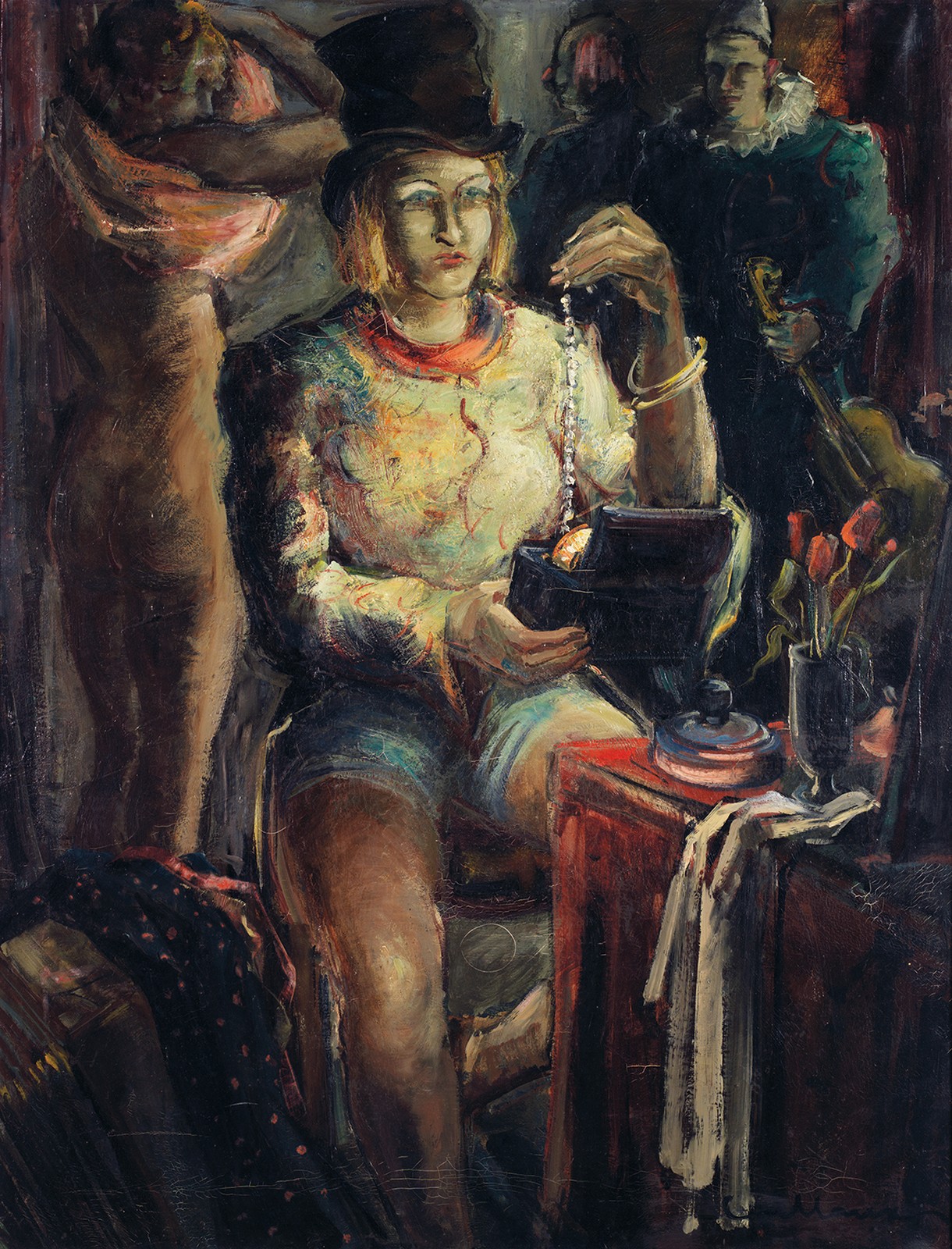 Rodolphe Caillaux (1904-1990) Femme clown, 1942 Huile sur toile Signée en bas à droite Oil on canvas