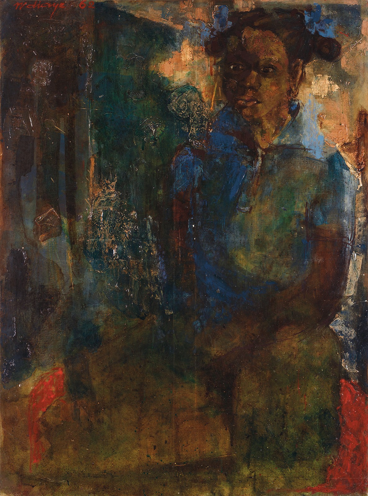 Iba N’Diaye (1928-2008) Portrait d’Anna, 1962 Huile sur toile Signée et datée "62" en bas à gauche