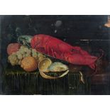 Attribué à Pieter de RING (1615/1620-1660) Nature Morte au homard dans un plat wanli, huîtres,