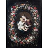 Jan BRUEGHEL II (1601-1678) La Vierge à l'Enfant dans une guirlande de fleurs Panneau de chêne,