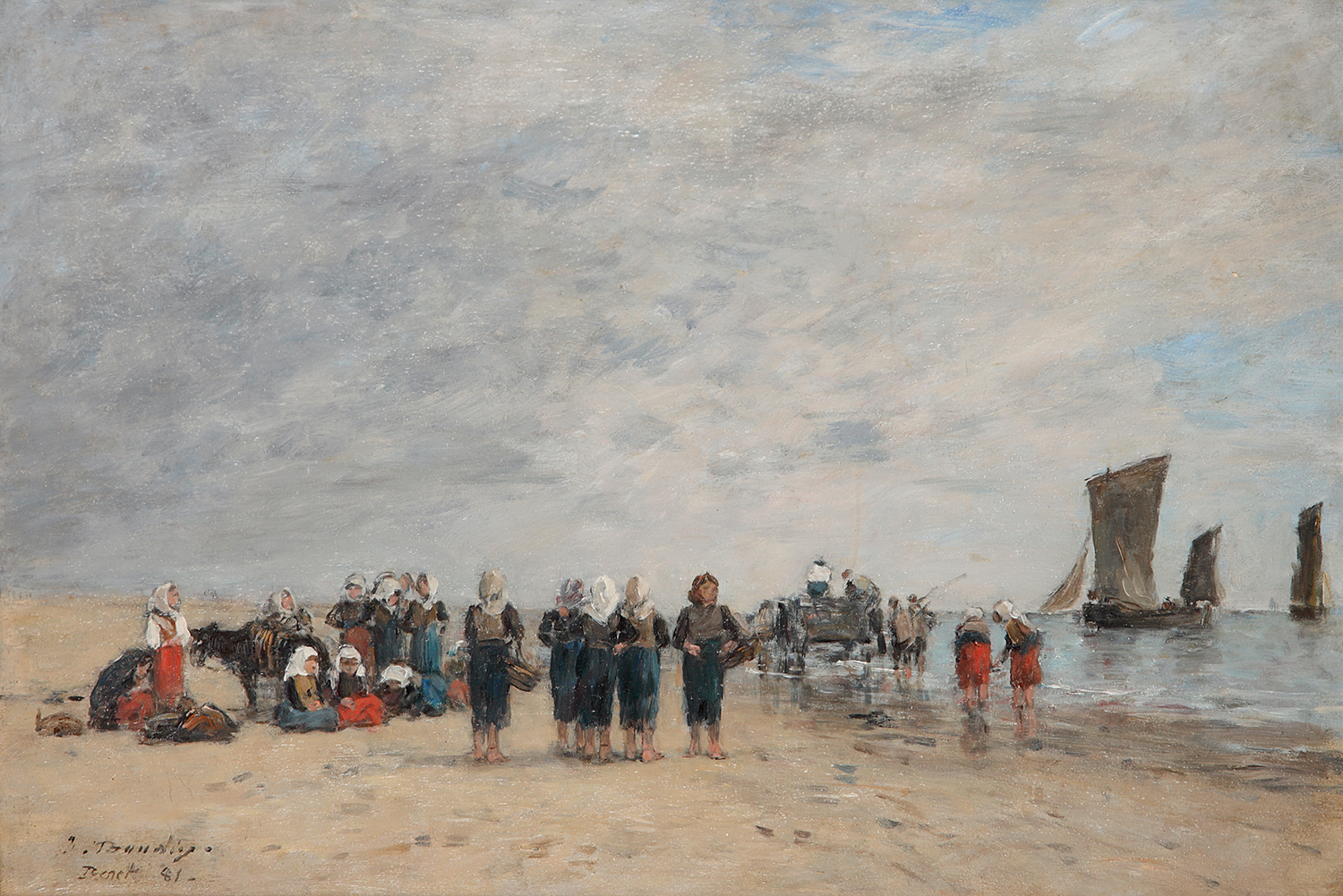 Eugène Boudin (1824-1898) Berk, groupe de pécheuses sur la plage, 1881Huile sur panneauSignée,