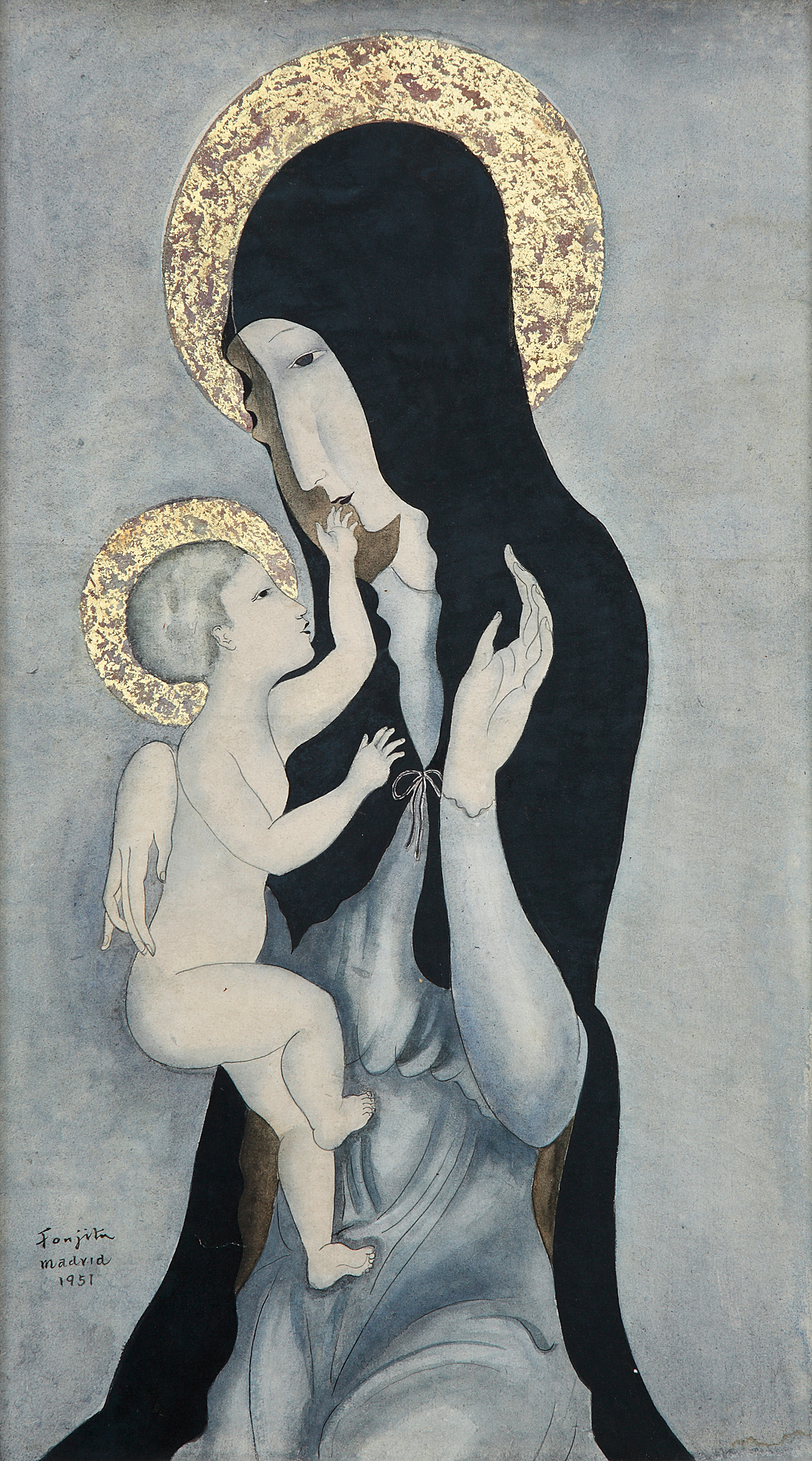 * Tsuguharu Foujita (1886-1968) La Vierge, 1951Aquarelle, or et encre sur papierSignée, située et
