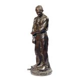 Aimé-Jules Dalou (1838-1902) Paysan relevant ses manchesEpreuve en bronze à patine brunePorte le